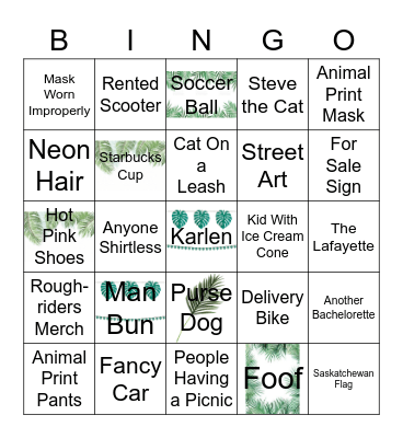 Karlen's Bachelorette Bingo Card