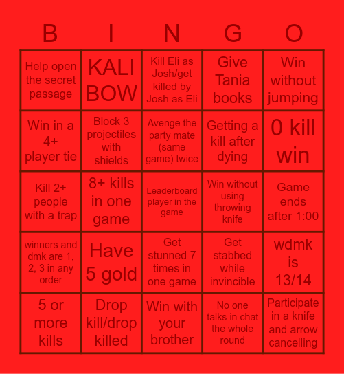 Assassins Bingo Card
