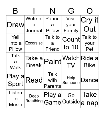 Coping Skills Bingo Card