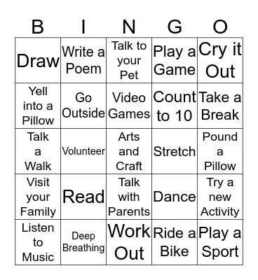 Coping Skills Bingo Card