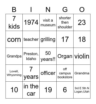 Ormond 50th Wedding Anniversary Bingo Card