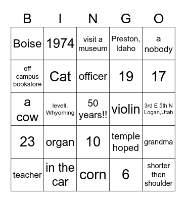 Ormond 50th Wedding Anniversary Bingo Card