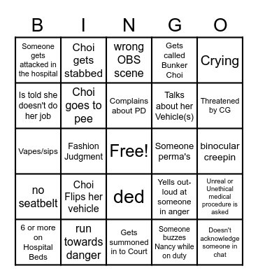 Doctor Choi Bingo Card