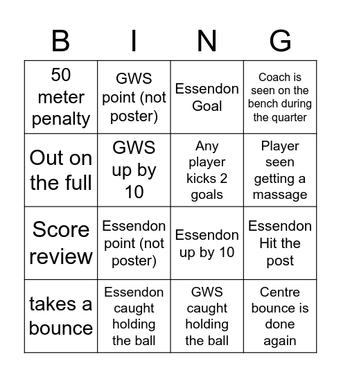 Ess v GWS Bingo Card