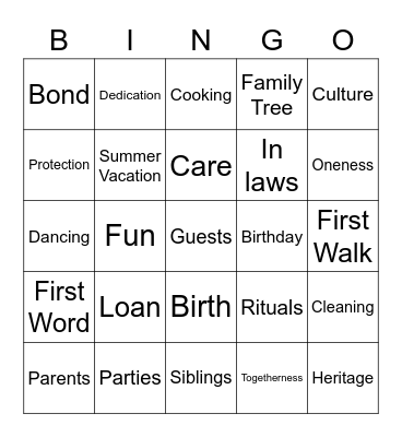 Family Bingo Card