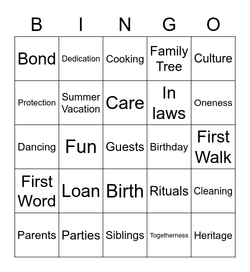 Family Bingo Card