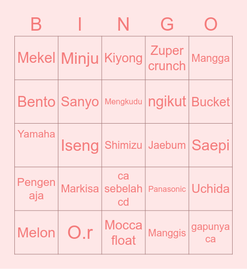 💗 bingo ayaka 💗 Bingo Card