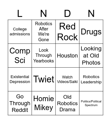 Lonely Boi 2AM Bingo Card