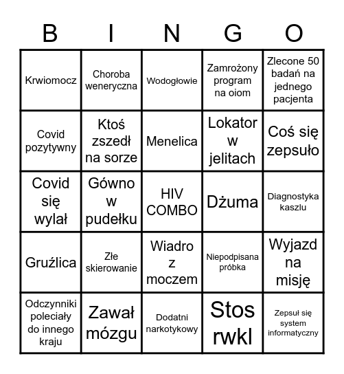 Szpitalne bingo v.2!! Bingo Card