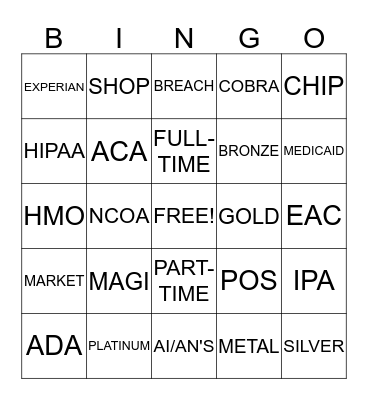 AFFORDABLE CARE ACT BINGO Card