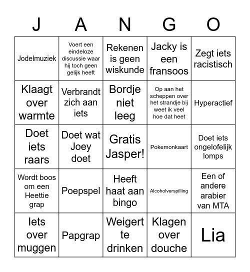 Jasper bingo Card