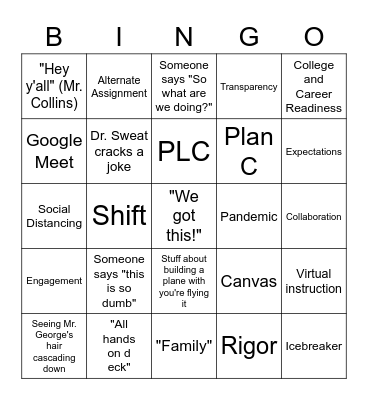Virtual Teaching Workday Bingo Card