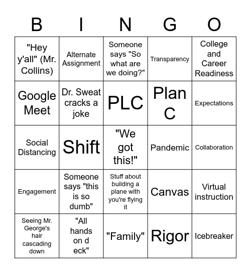 Virtual Teaching Workday Bingo Card