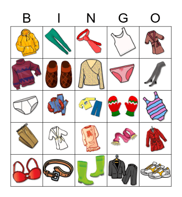 Clothes Bingo Card
