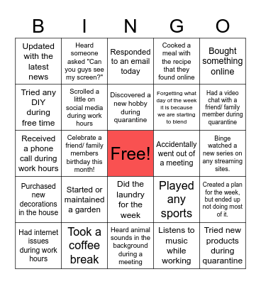 WFH/Online Bingo (Night) Bingo Card