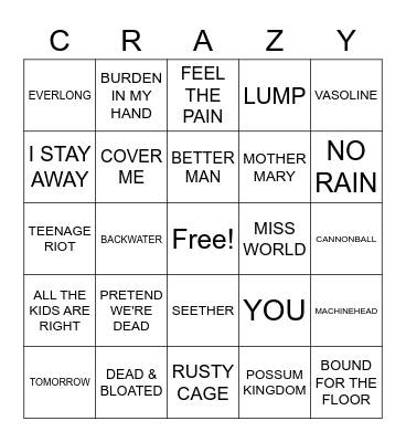 Grunge Bingo Card