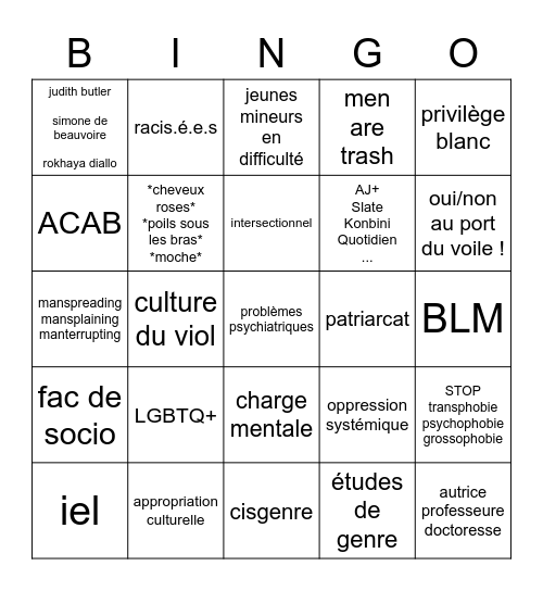 bingo du progrès Bingo Card