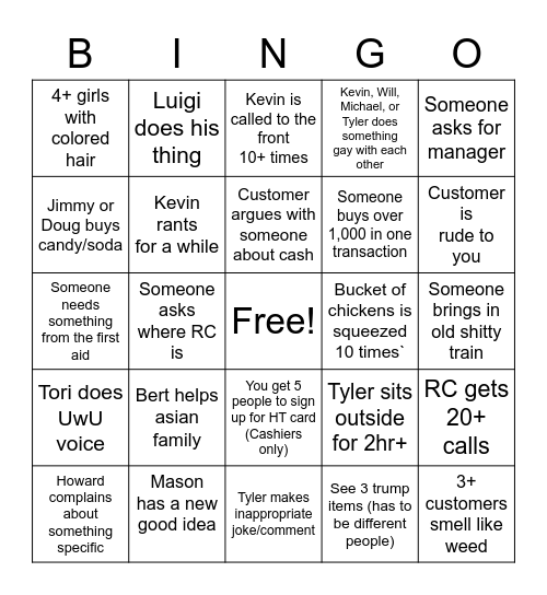 Hobby Town Bingo Card