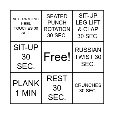 ABS FITNESS BINGO Card