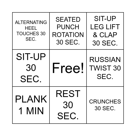 ABS FITNESS BINGO Card