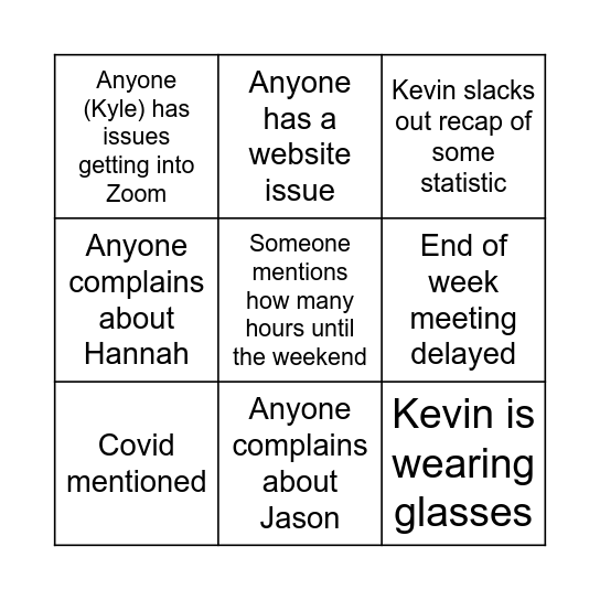 Friday Bingo Card