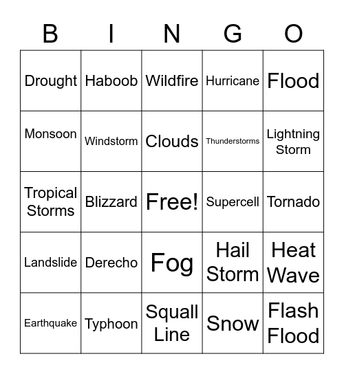 Extreme Weather Bingo Card