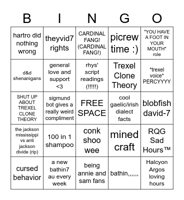 SF SERVER Bingo Card