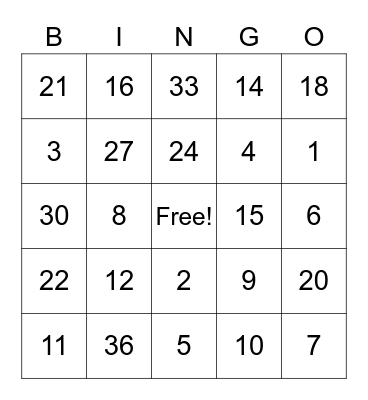 Multiplication Bingo facts 1-3 Bingo Card