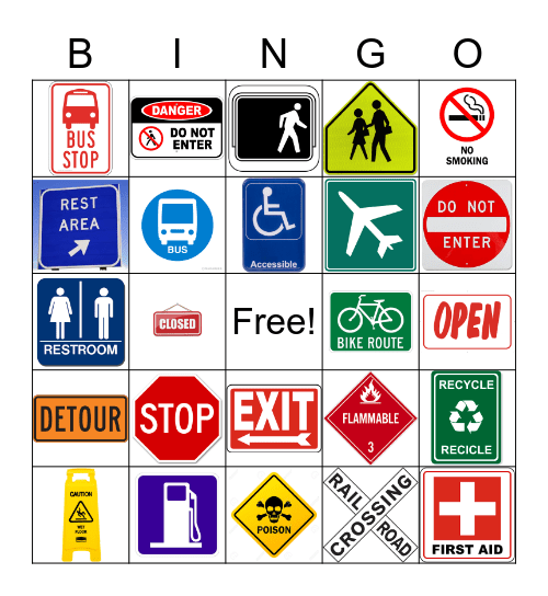 Safety Signs Bingo Card