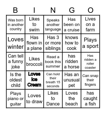 Getting to Know You BINGO Card