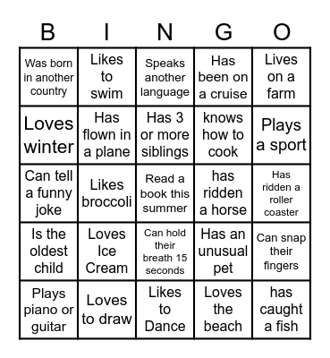 Getting to Know You BINGO Card