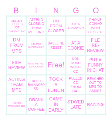 Float Life Bingo Card