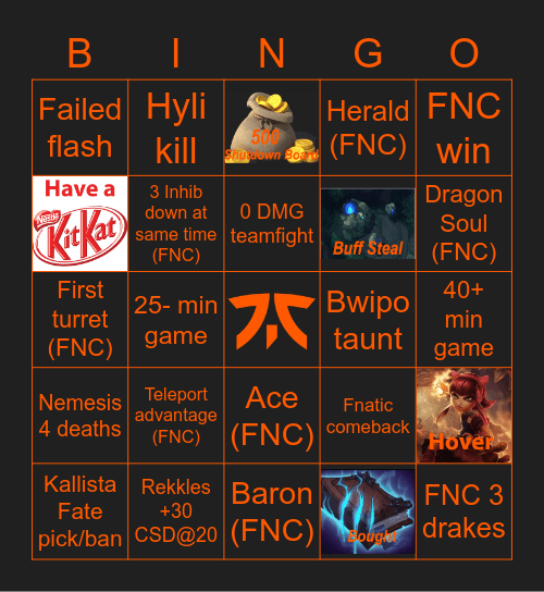 Fnatic vs Schalke 04 Bingo Card