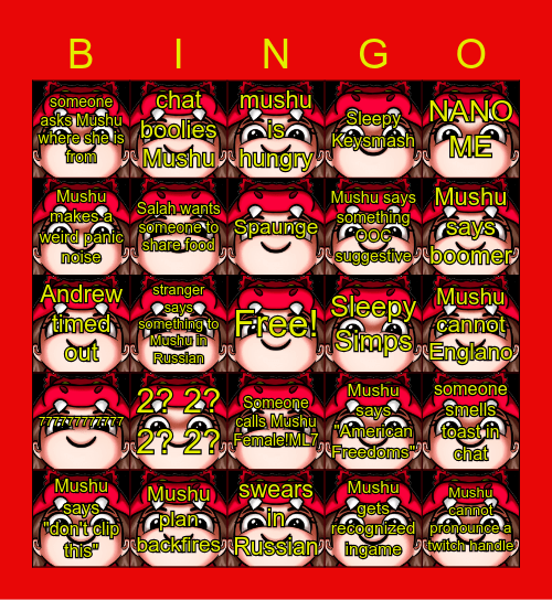 Mushu Stream Bingo Card