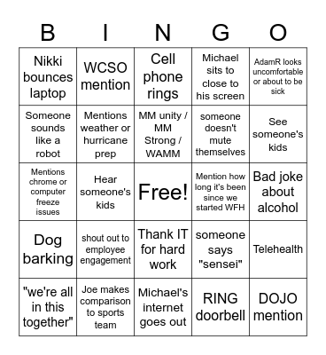 Friday Fun Bingo Card