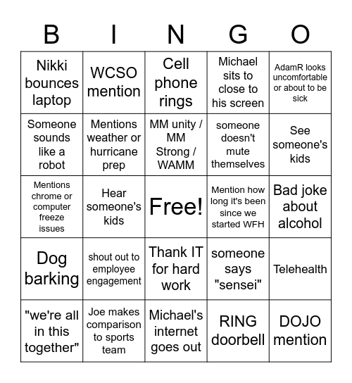 Friday Fun Bingo Card