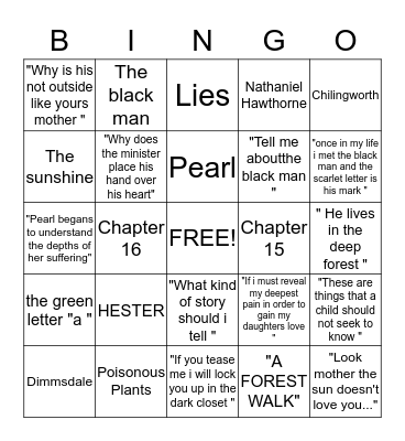 THE SCARLET LETTER Bingo Card