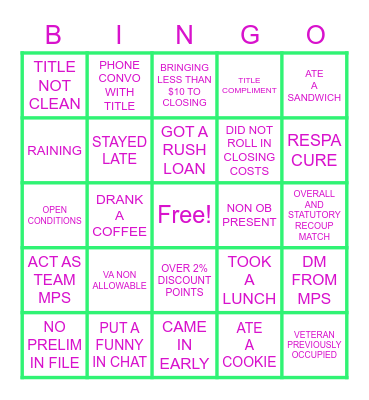 IRRRL Bingo Card