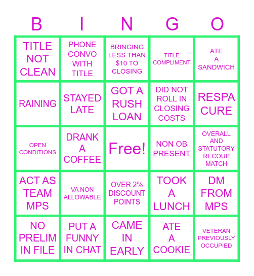 IRRRL Bingo Card