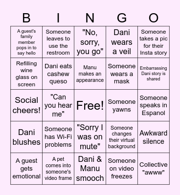 Dani's Bachelorette Bingo Card