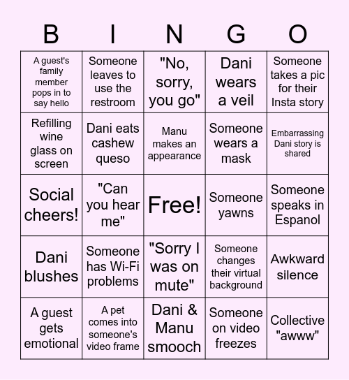 Dani's Bachelorette Bingo Card