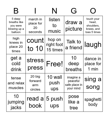 CALM DOWN BINGO Card