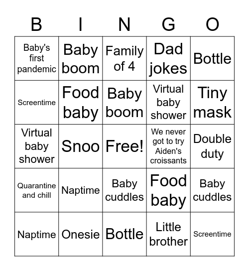 Aiden's Baby Bingo! Bingo Card