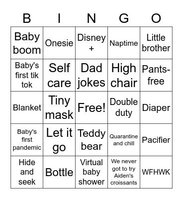 Aiden's Baby Bingo! Bingo Card