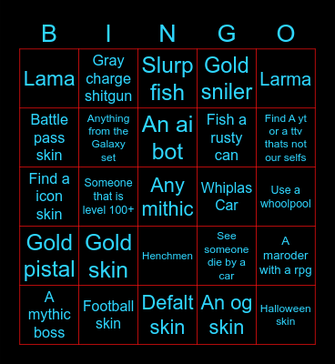 Fortnite chapter2 season3 Bingo Card