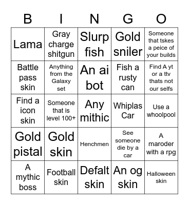 Fortnite chapter2 season3 Bingo Card