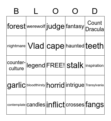 Vampire Bingo Card