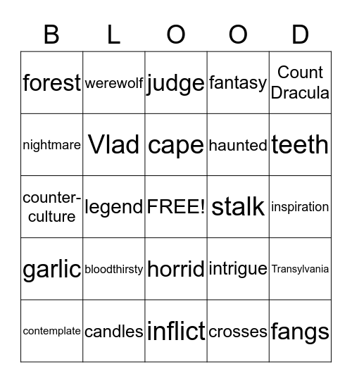 Vampire Bingo Card