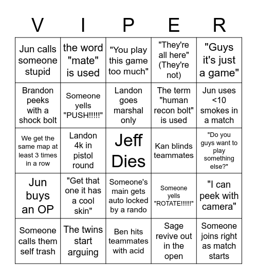 Lonely Boy Valorant Bingo Card