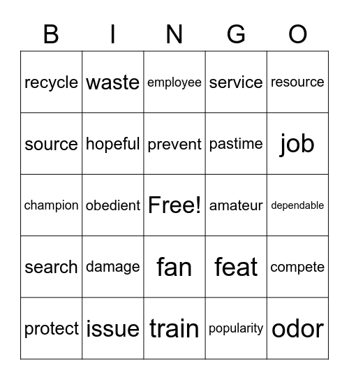 Vocabulary Bingo Card